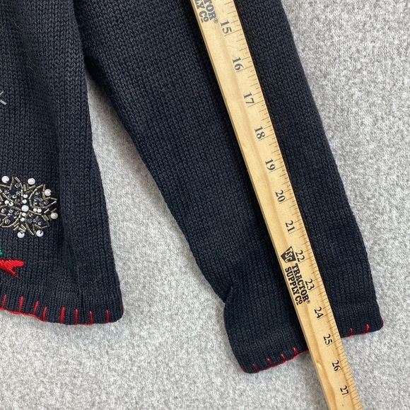 Vtg Victoria Jones Christmas cardigan M zipper beading & embroidery festive - Picture 5 of 11